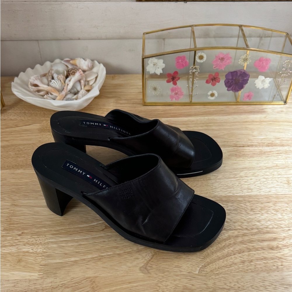 Vintage Y2K Tommy Hilfiger Black Leathrt Square Toe Block Heel - Picture 6 of 10